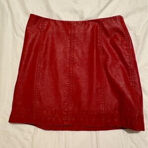 Free People Red Pleather Mini Skirt